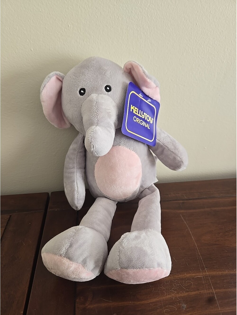 Kellytoy Elephant Plush 14 Inch 2019 Embroidered Eyes Stuffed Animal Long Arms